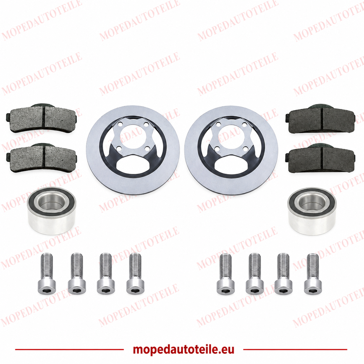 Front Brake Kit, Ligier(JS50/JS60/IXO) Microcar(M8/MGO 1/2/3/4), Brake Pads+Wheel Bearing+Brake Disc+Screws