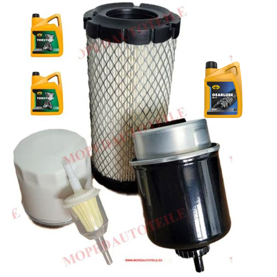 Onderhoudspakket + 2L motorolie (5W30) + 1L versnellingsbakolie (80W90), Lombardini 442/492/480 DCI oliefilter, luchtfilter, dieselfilter (2x)