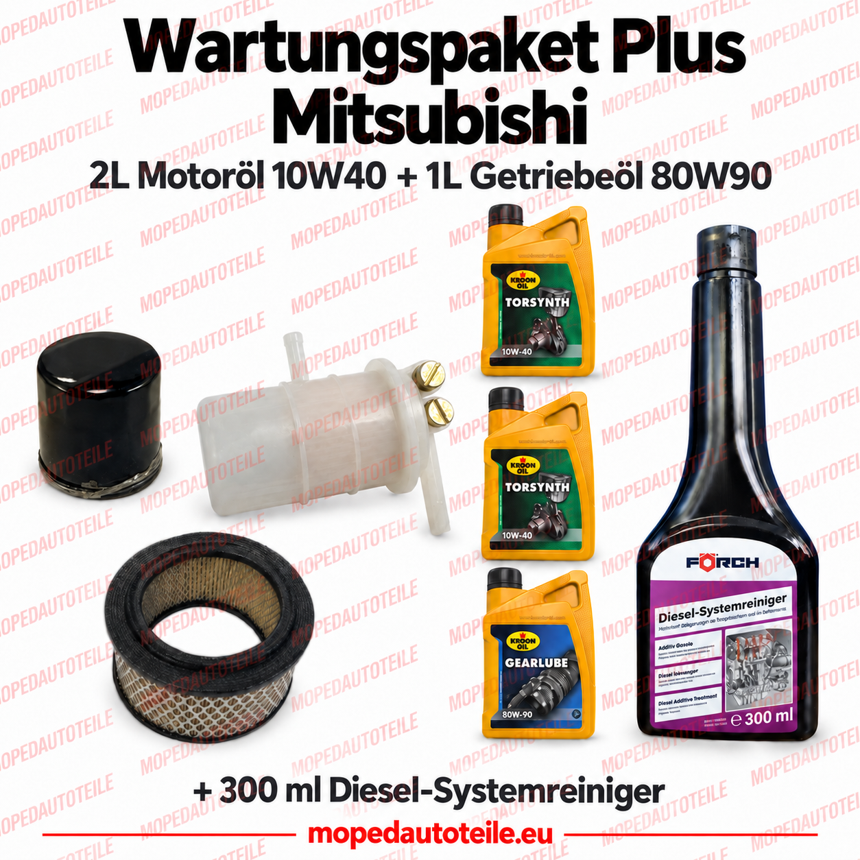 Wartungspaket Plus mit Filterset, 2L Motoröl 10W40, 1L Getriebeöl 80W90 und 300 ml Diesel-Systemreiniger