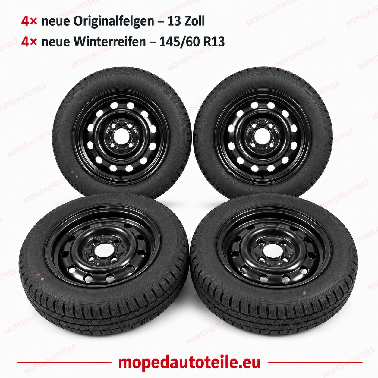 Set van 4 nieuwe originele velgen + 4 nieuwe all-seasonbanden 13 inch, Aixam/Microcar