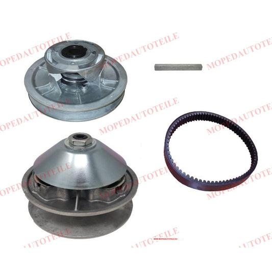 Vario motorzijde + versnellingsbakzijde + aandrijfriem (027) + (spie/woodruff spie), Chatenet (Stella/Media/Barooder)